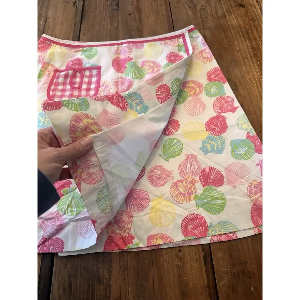 Lilly Pulitzer Vintage Wrap Skirt Size 4 Clam Shells Gingham Pocket Mini Coastal